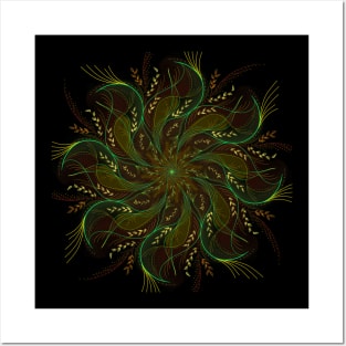 Swirly mandala in green and yellow Posters and Art